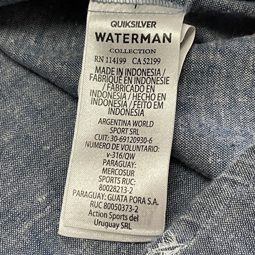 Quicksilver Waterman Men's XL Light Blue Comfort Button Up Short Sleeve Hemp‎ - Picture 10 of 16